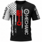Personalized Mechanic T-Shirt - Black White Tools Red Wrench - front view