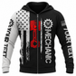 Personalized Mechanic Zip Hoodie - Black White Tools Red Wrench - front view