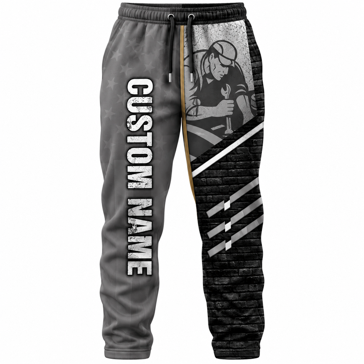 Personalized Mechanic Long Pants - Grey Black Mechanic At Work - front view