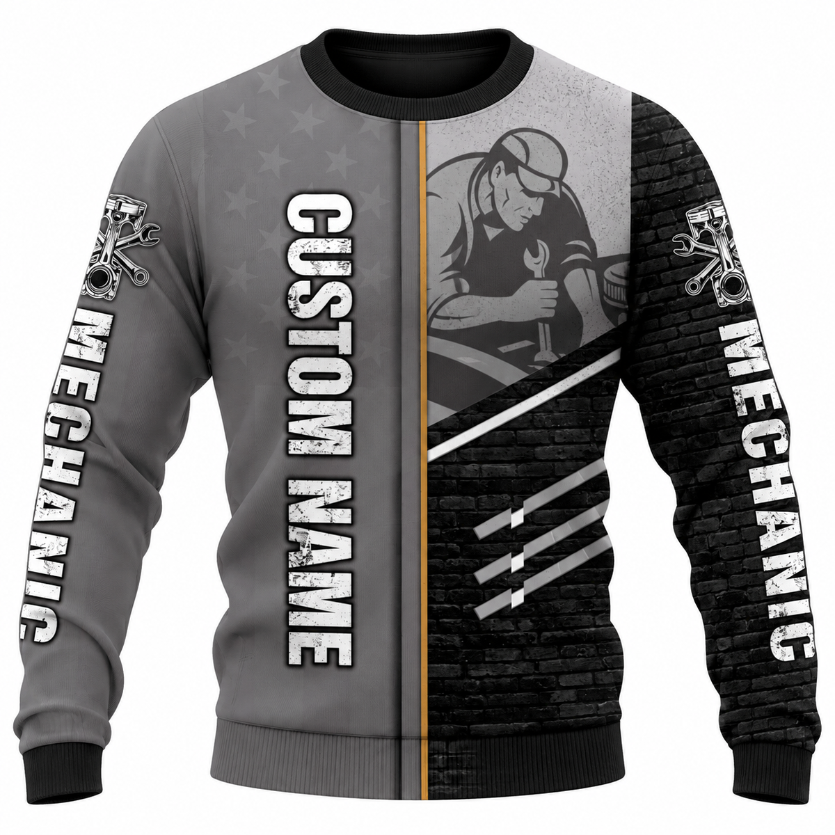 Personalized Mechanic Sweatshirt - Grey Black Mechanic At Work - front view