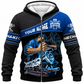 Personalized Mechanic Fleece Zip Hoodie - Blue Engine Repair Illustration - front view