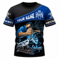 Personalized Mechanic T-Shirt - Blue Engine Repair Illustration - front view