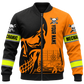 Personalized Mechanic Bomber Jacket - Orange Black Skull Engine - front view