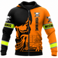 Personalized Mechanic Zip Hoodie - Orange Black Skull Engine - front view