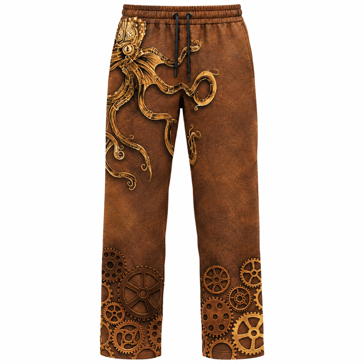 Personalized Mechanic Long Pants - Brown Steampunk Gears - front view