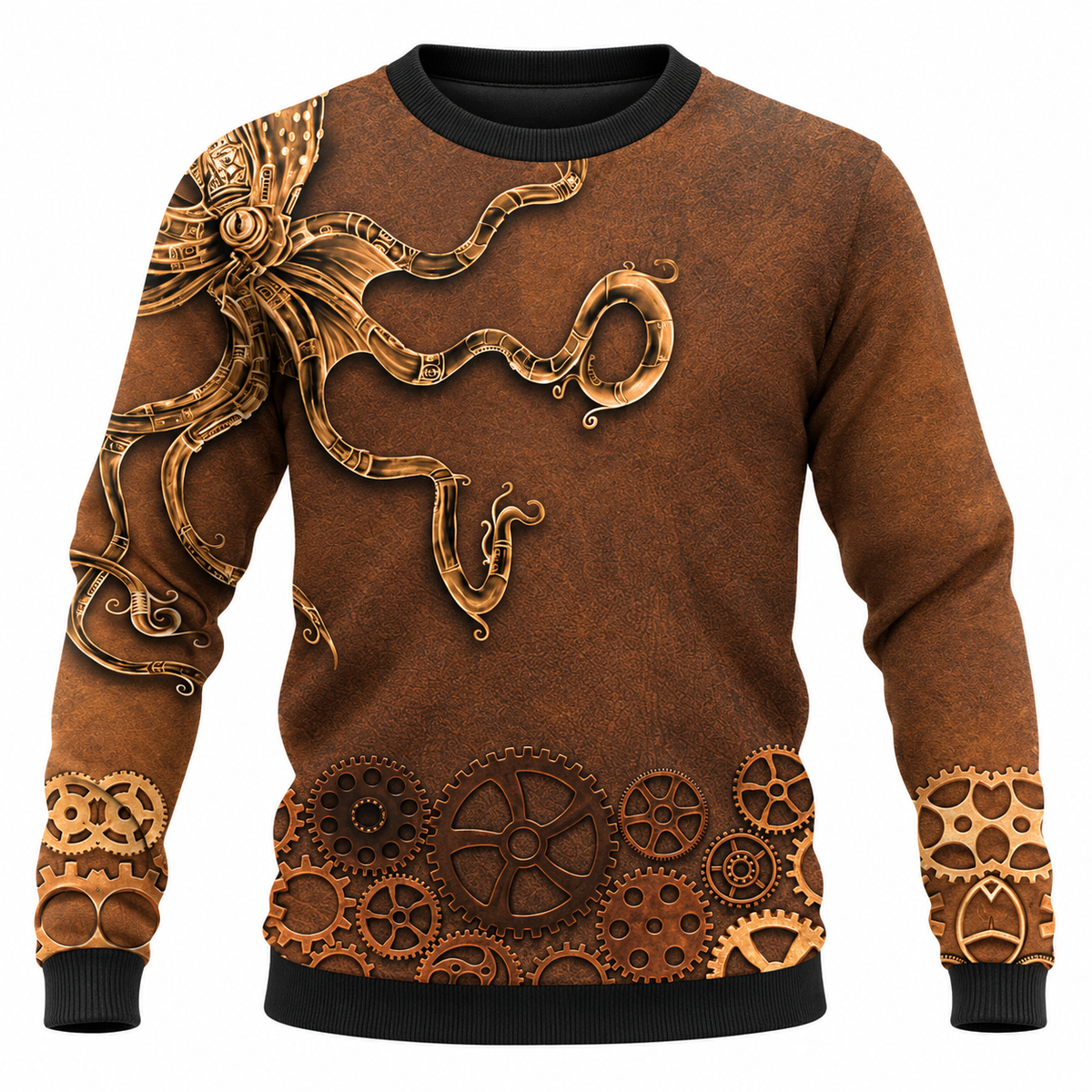 Personalized Mechanic Sweatshirt - Brown Steampunk Gears - front view