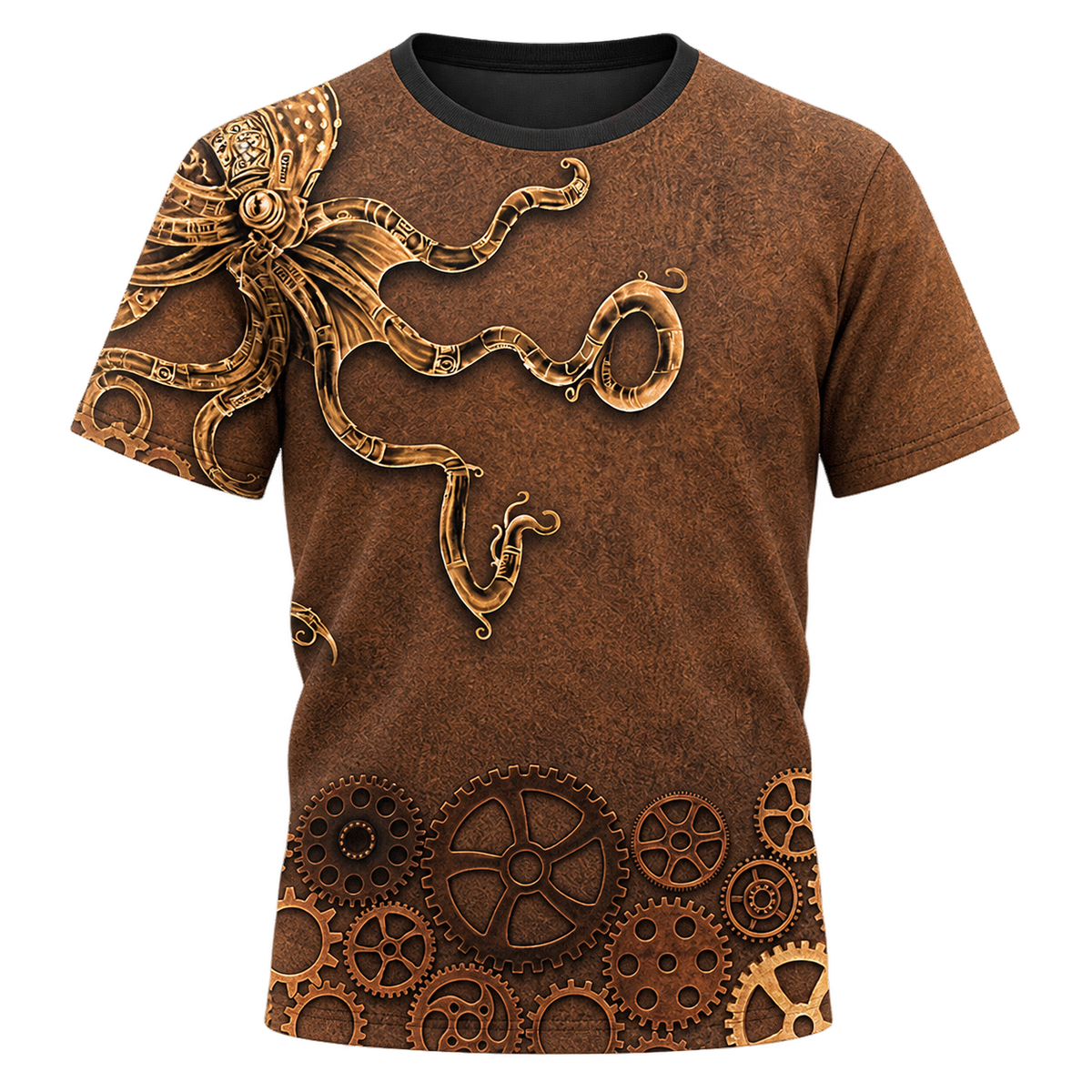 Personalized Mechanic T-Shirt - Brown Steampunk Gears - front view