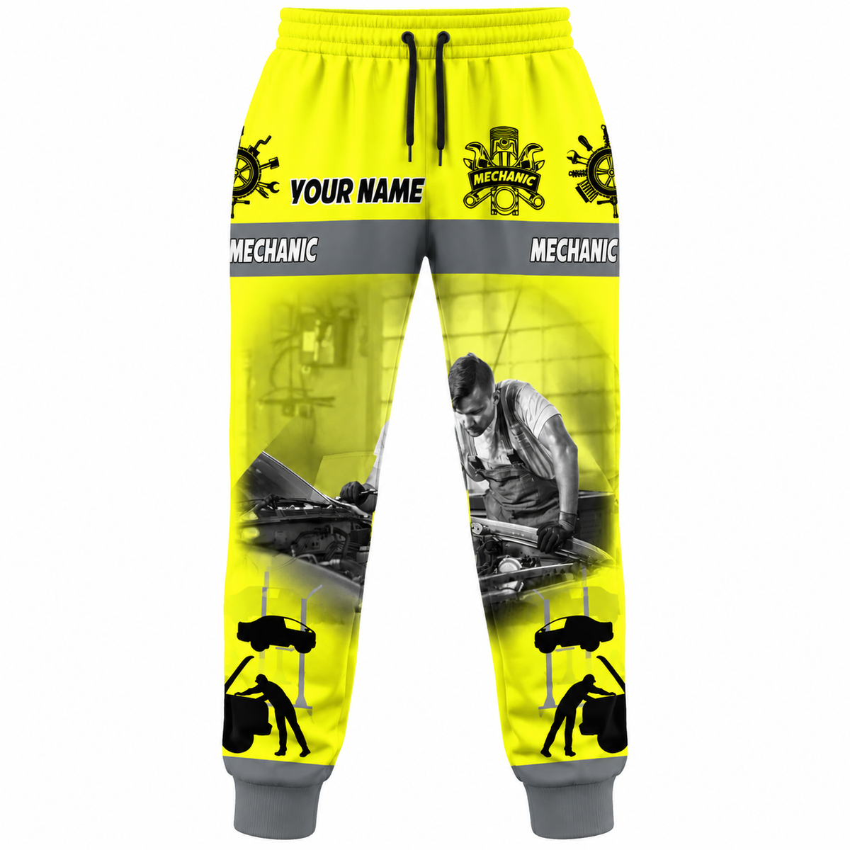 Personalized Mechanic Long Pants - Yellow Mechanic At Work - front view
