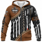 Personalized Mechanic Fleece Zip Hoodie - Brown Tool Roll Wrench Set - front view