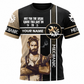 Personalized Mechanic T-Shirt - Black Tan Jesus Portrait - front view