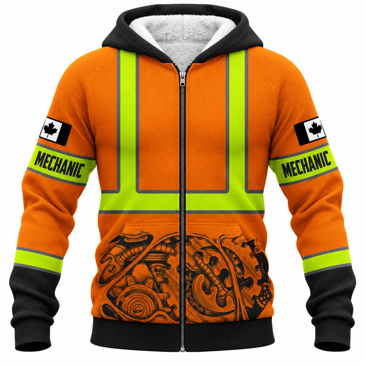 Personalized Mechanic Fleece Zip Hoodie - Orange Vest Print Engine - front view