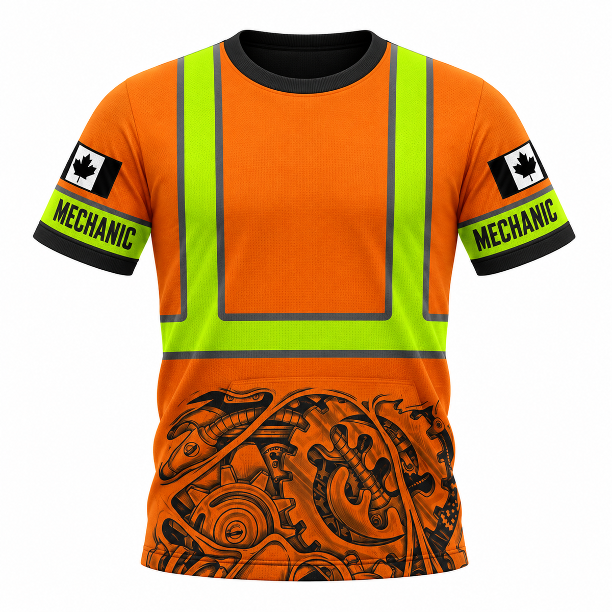 Personalized Mechanic T-Shirt - Orange Vest Print Engine - front view
