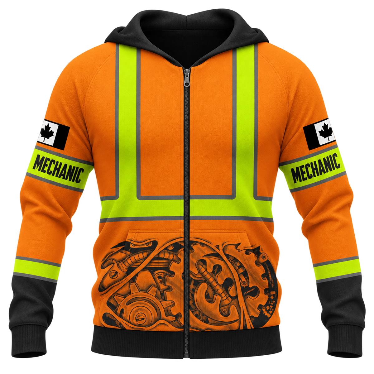 Personalized Mechanic Zip Hoodie - Orange Vest Print Engine - front view
