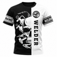 Personalized Welder T-Shirt - Black White Welder Skull - front view