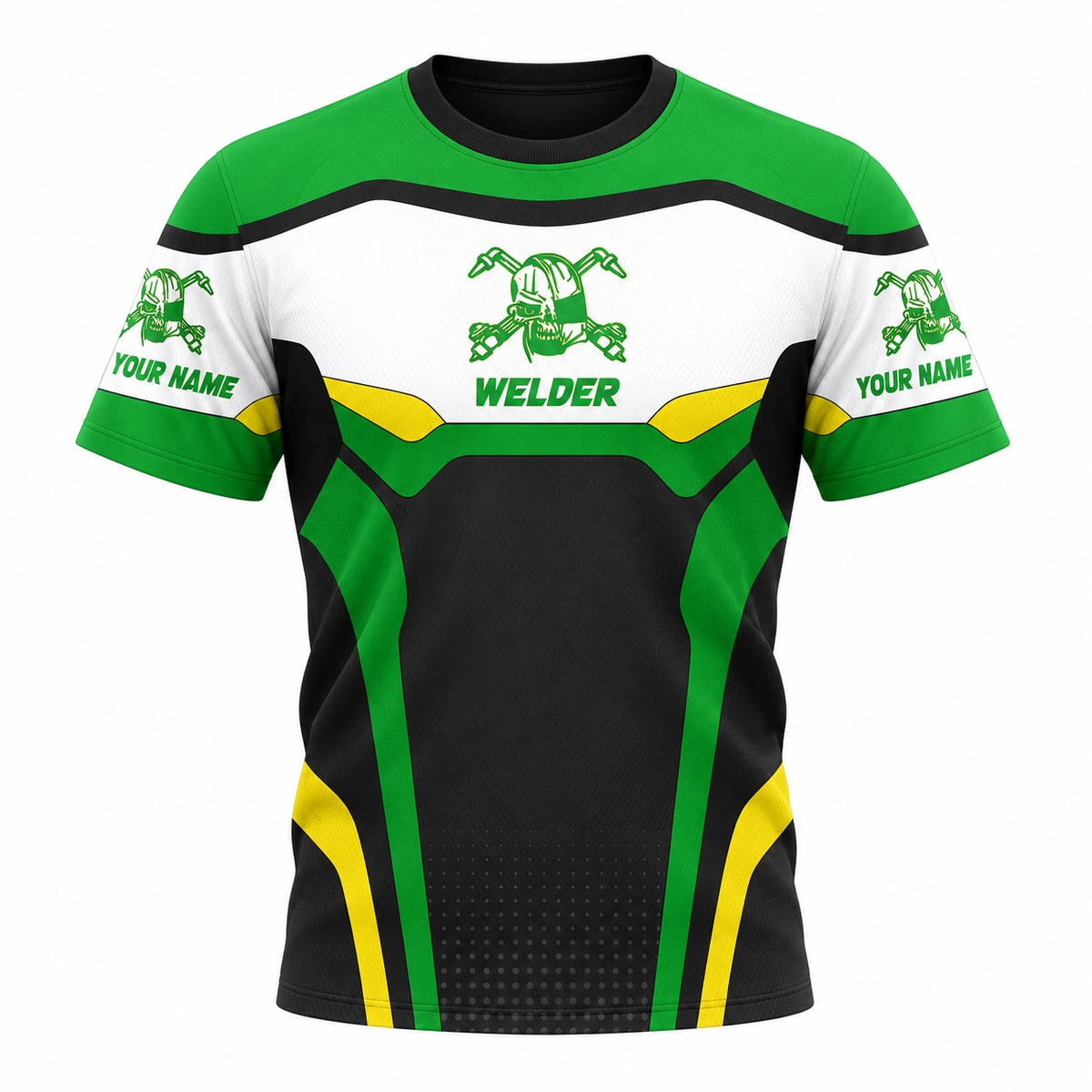 Personalized Welder T-Shirt - Green White Welding Badge - front view