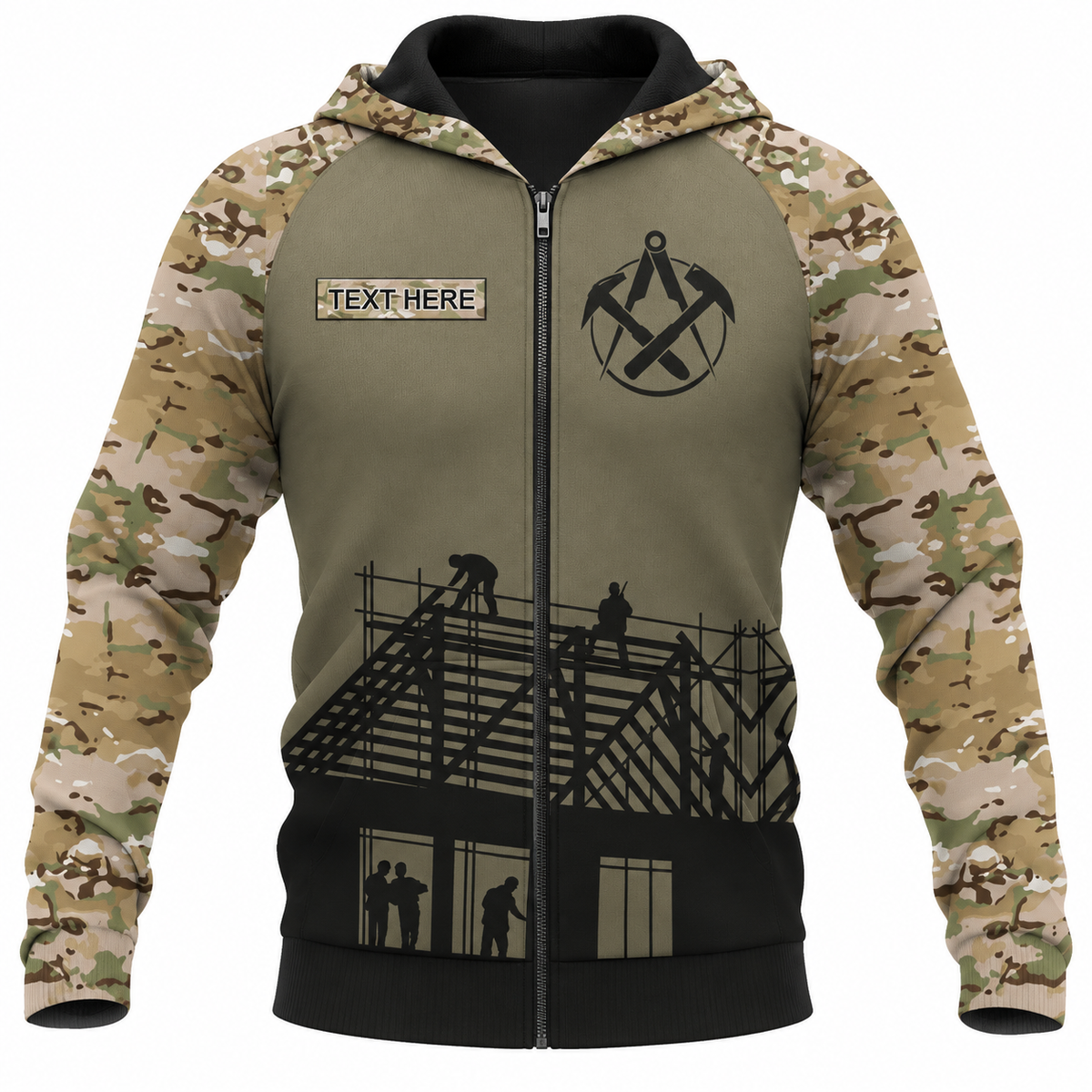 Roofer Zip Hoodie - Olive Camouflage Roof Frame - front view
