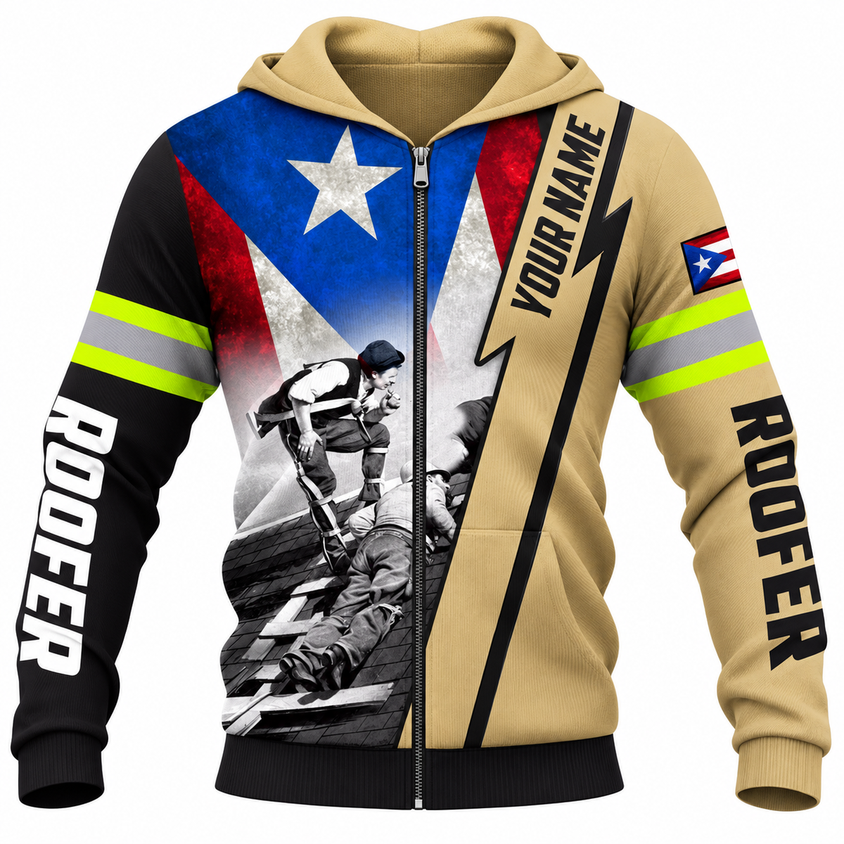 Roofer Zip Hoodie - Texas Flag Roofer Illustration - front view