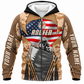 Roofer Fleece Zip Hoodie - Tan American Flag Roofer Scene - front view