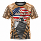 Roofer T-Shirt - Tan American Flag Roofer Scene - front view