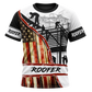 Roofer T-Shirt - Black White American Flag Roof Frame - front view