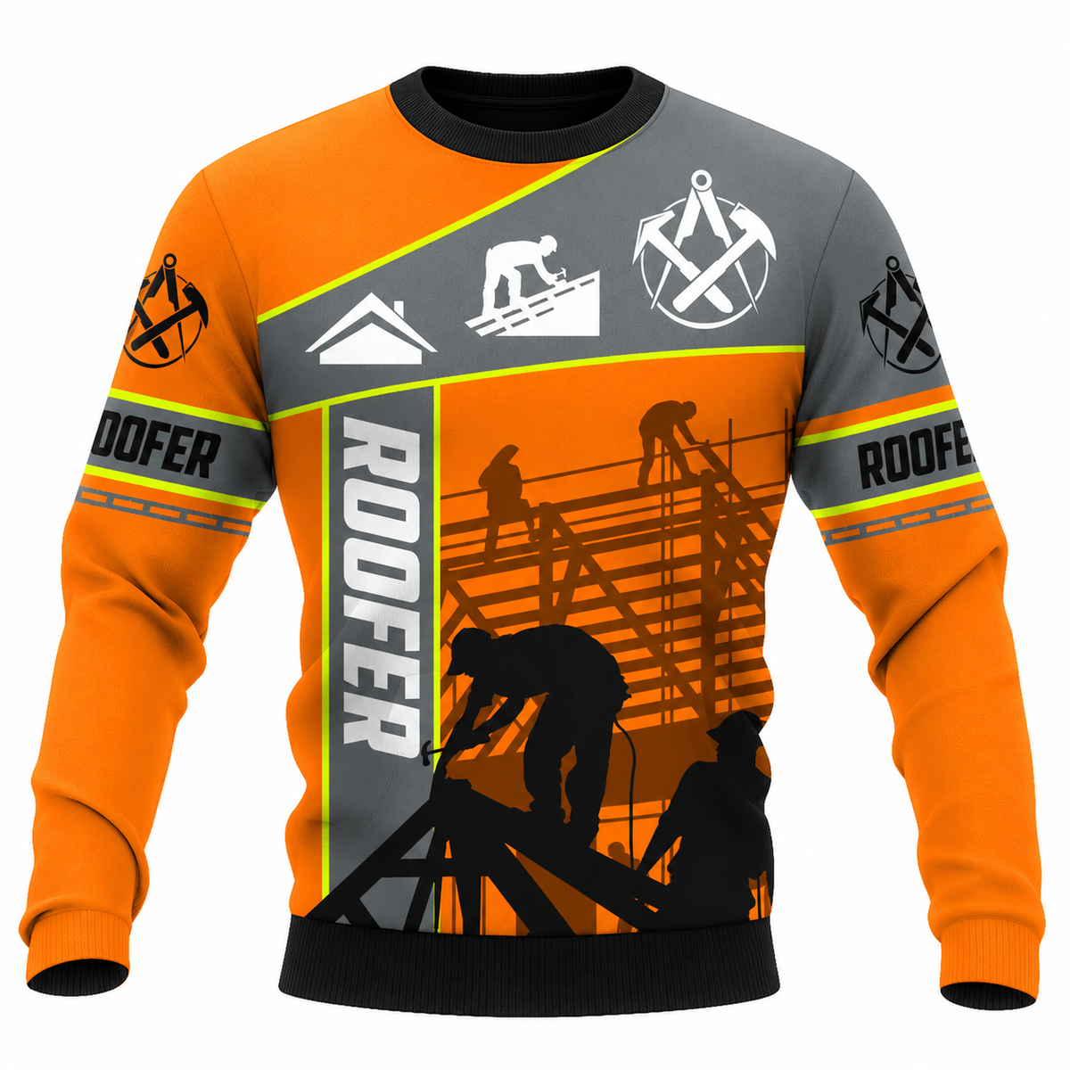 Roofer Sweatshirt - Orange Grey Roof Frame - front view