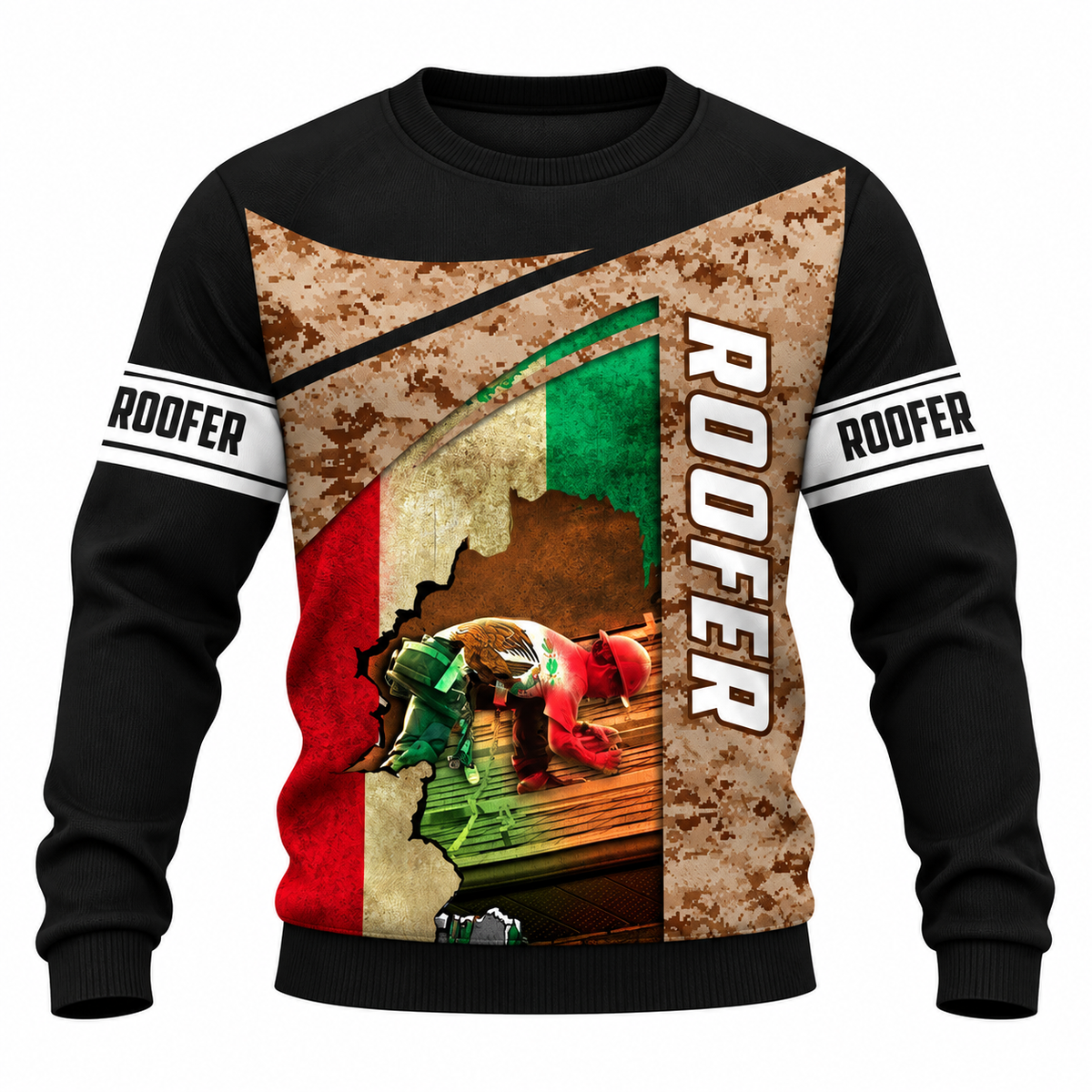 Roofer Sweatshirt - Brown Mexican Flag Eagle - front view