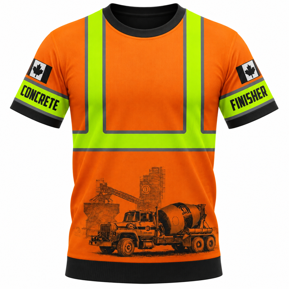 Concrete Finisher Hoodie & T-Shirt - Orange Vest Print And Nine To Five Quote – T-Shirt, front view