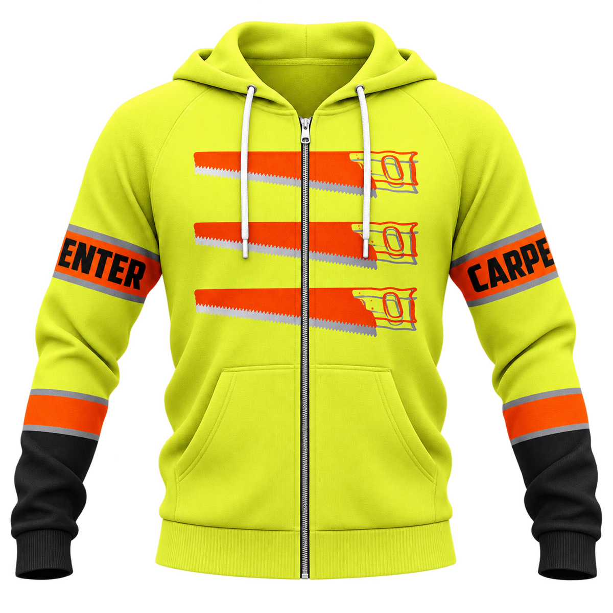 Personalized Carpenter Hoodie & T-Shirt - Yellow Orange Stripe Carpenter Print – Zip Hoodie, front view