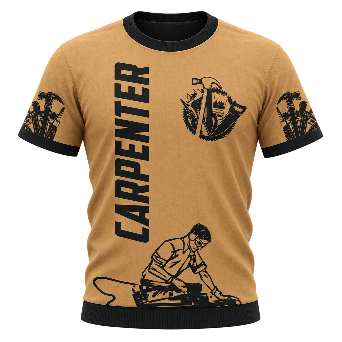 Personalized Carpenter Hoodie & T-Shirt - Tan Carpenter Lettering – T-Shirt, front view