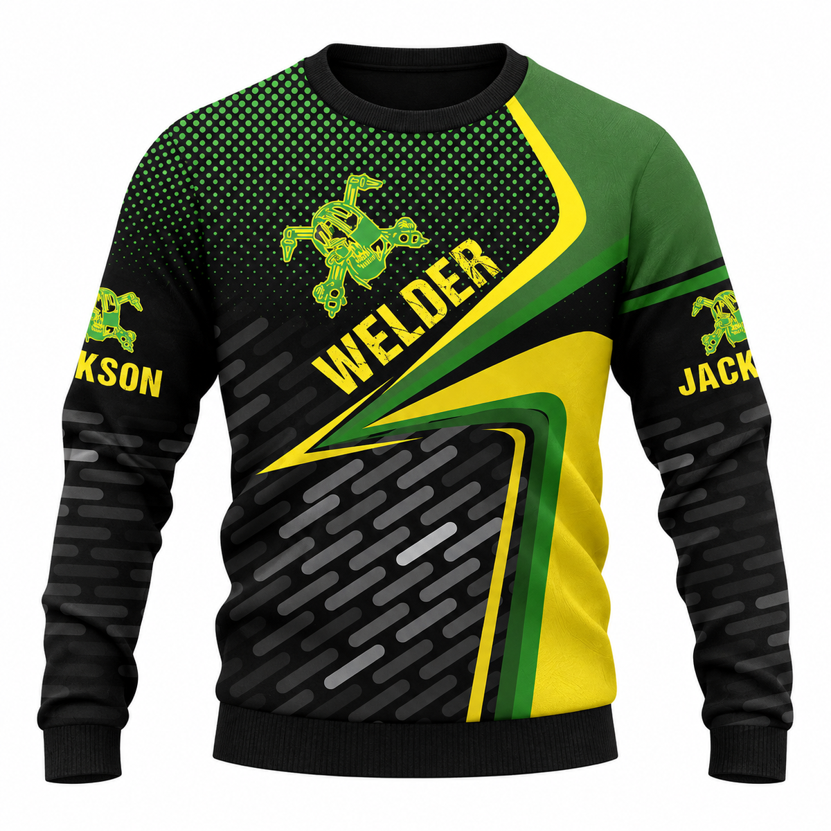 Personalized Welder Hoodie & T-Shirt - Green Yellow Diagonal Welder Badge – Sweatshirt, front view