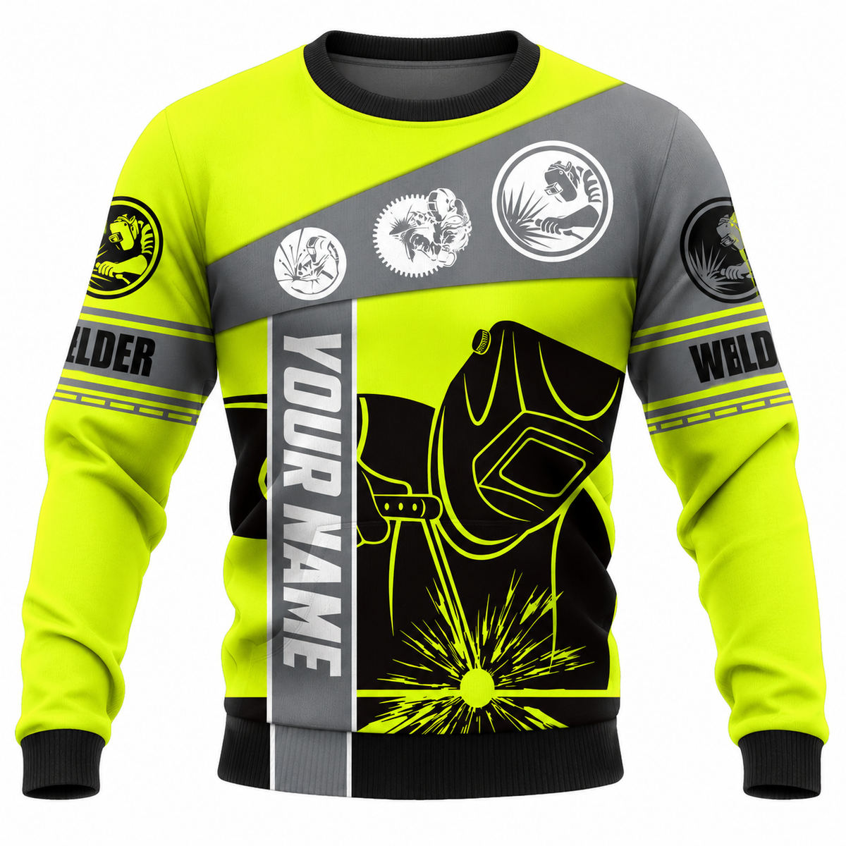Personalized Welder Hoodie & T-Shirt - Neon Yellow Welding Helmet – Sweatshirt, front view