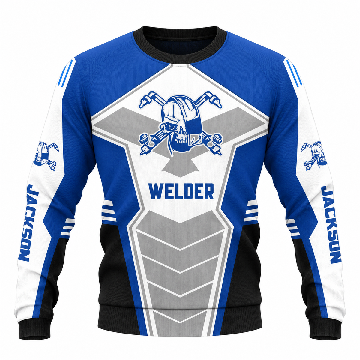 Personalized Welder Hoodie & T-Shirt - Blue White Welding Badge – Sweatshirt, front view