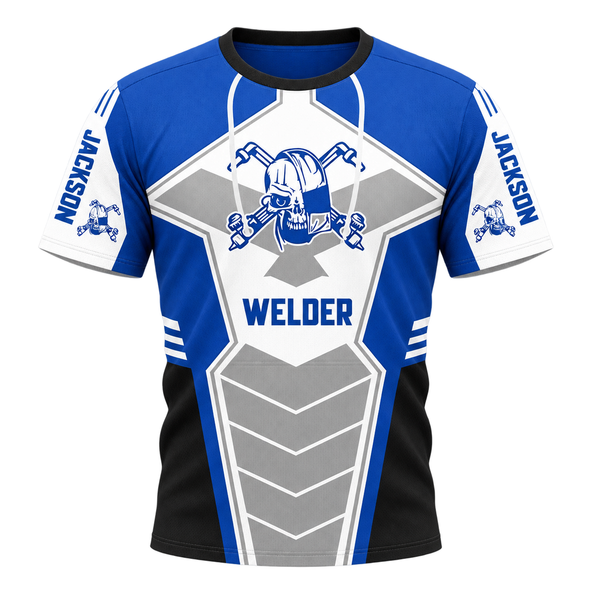 Personalized Welder Hoodie & T-Shirt - Blue White Welding Badge – T-Shirt, front view