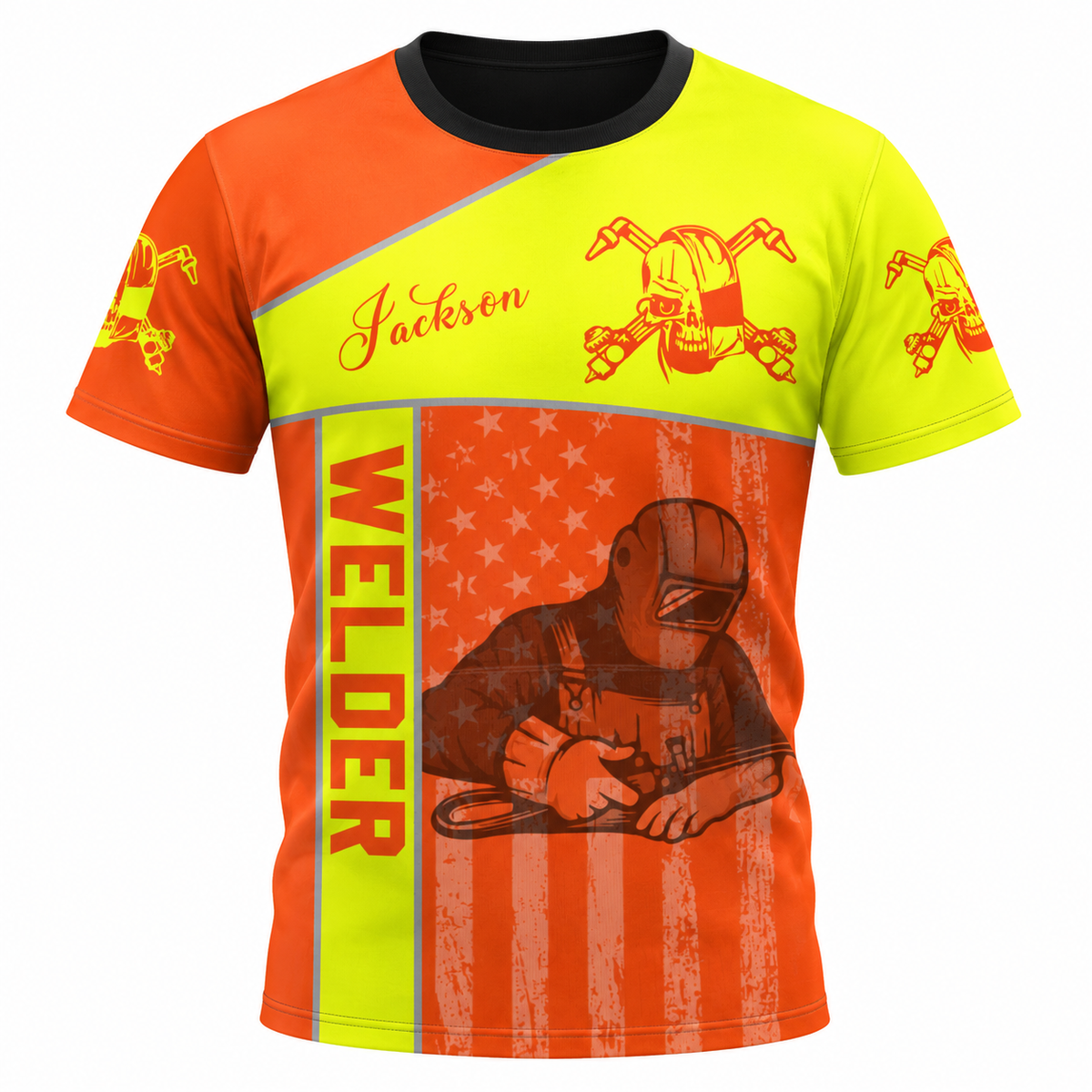 Personalized Welder Hoodie & T-Shirt - Orange Yellow Welder Illustration – T-Shirt, front view