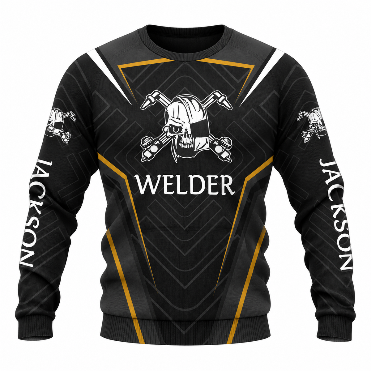 Personalized Welder Hoodie & T-Shirt - Black White Gold Welder Badge – Sweatshirt, front view