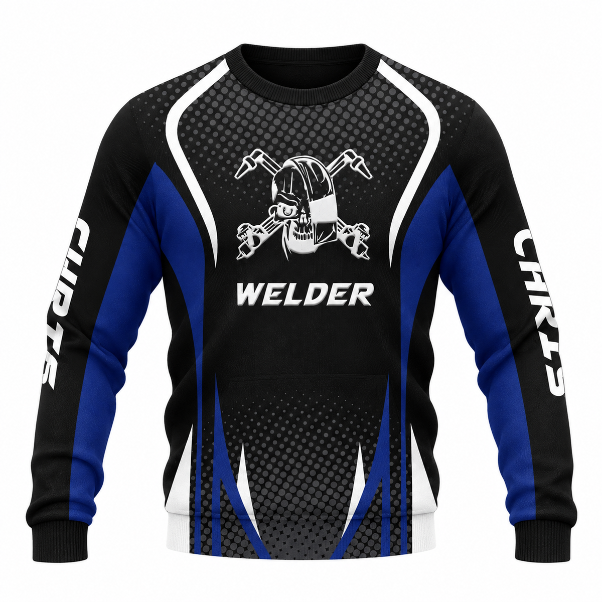 Personalized Welder Hoodie & T-Shirt - Black Blue Welding Helmet Badge – Sweatshirt, front view