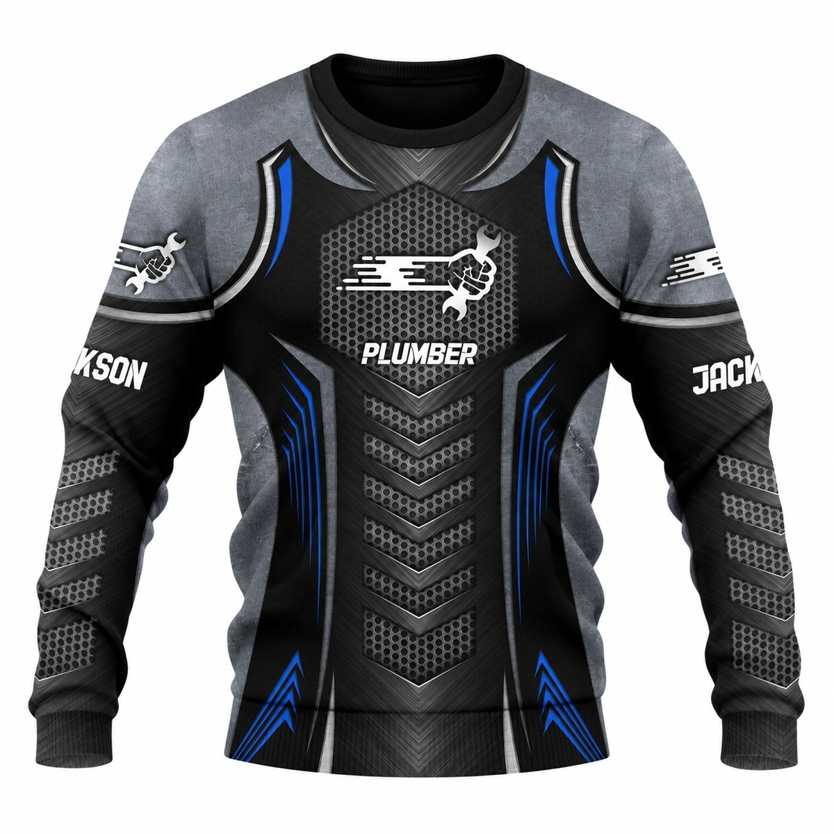 Personalized Plumber Hoodie & T-Shirt - Black Blue Plumbing Armour Print – Sweatshirt, front view