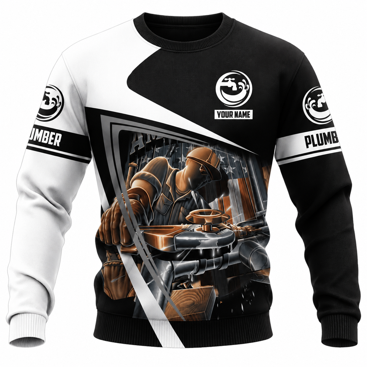 Personalized Plumber Hoodie & T-Shirt - Black White Plumber At Work – Sweatshirt, front view