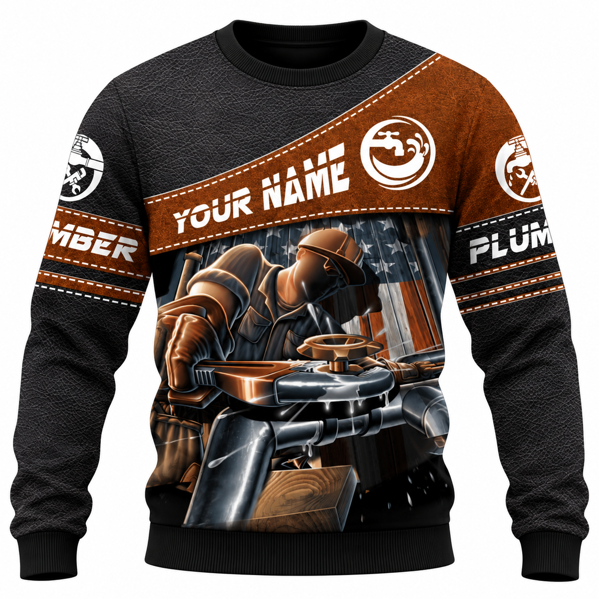 Personalized Plumber Hoodie & T-Shirt - Brown Diagonal Panel Plumber At Work – Sweatshirt, front view