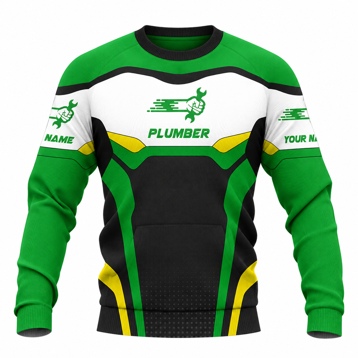 Personalized Plumber Hoodie & T-Shirt - Green White Plumbing Badge – Sweatshirt, front view