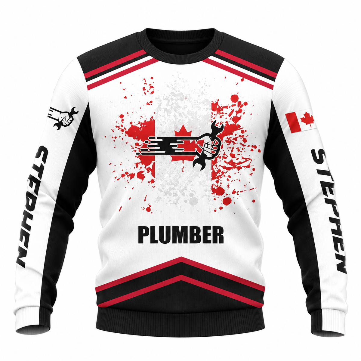 Personalized Plumber Hoodie & T-Shirt - White Red Canadian Maple Leaf – Sweatshirt, front view