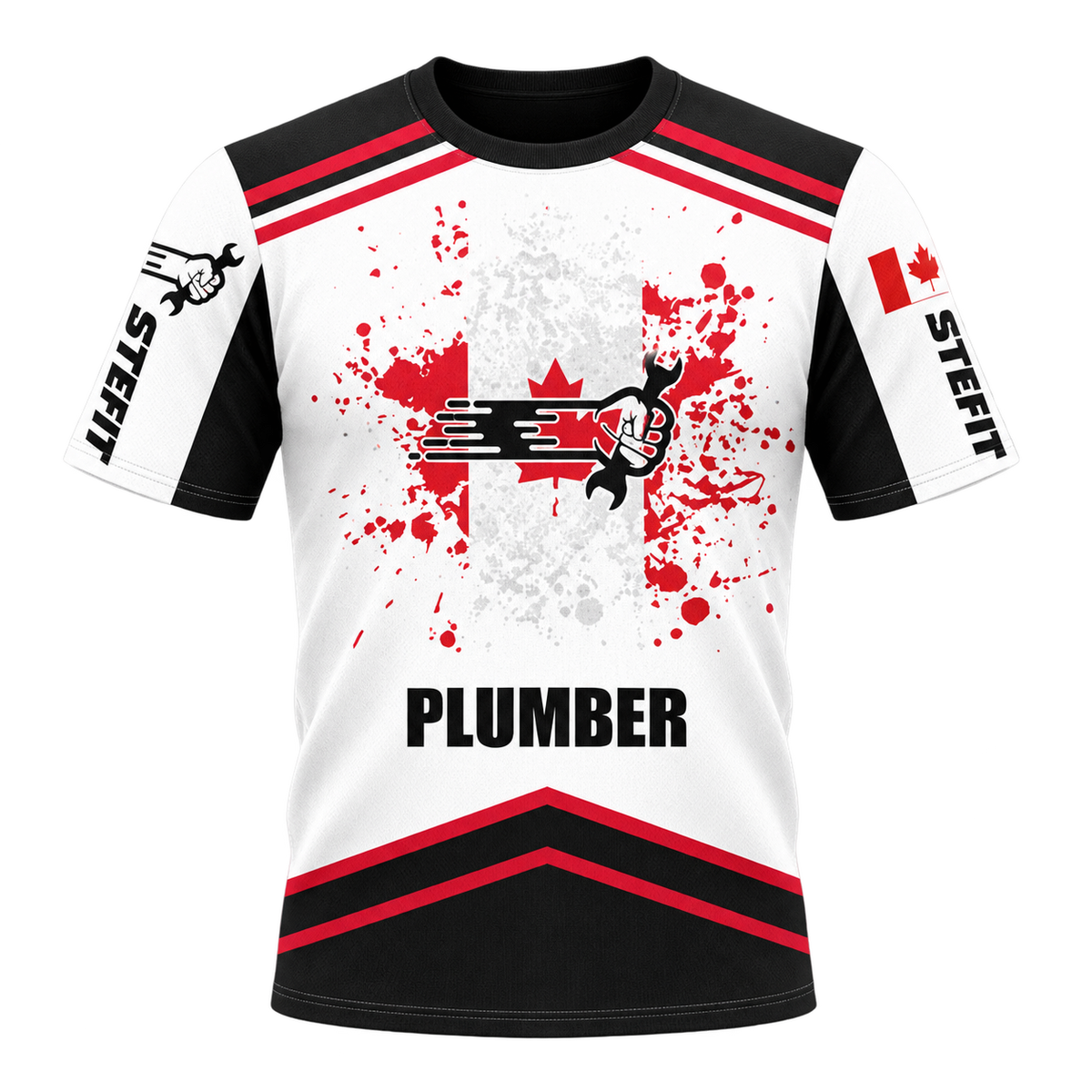 Personalized Plumber Hoodie & T-Shirt - White Red Canadian Maple Leaf – T-Shirt, front view