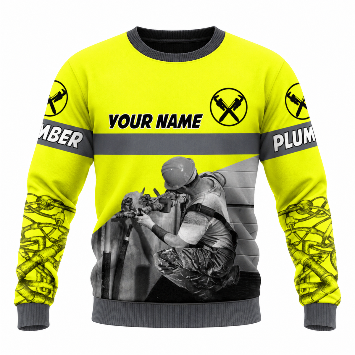 Personalized Plumber Hoodie & T-Shirt - Yellow Plumber At Work – Sweatshirt, front view
