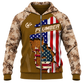 Personalized Plumber Hoodie & T-Shirt - Tan Camouflage American Flag Plumber – Zip Hoodie, front view