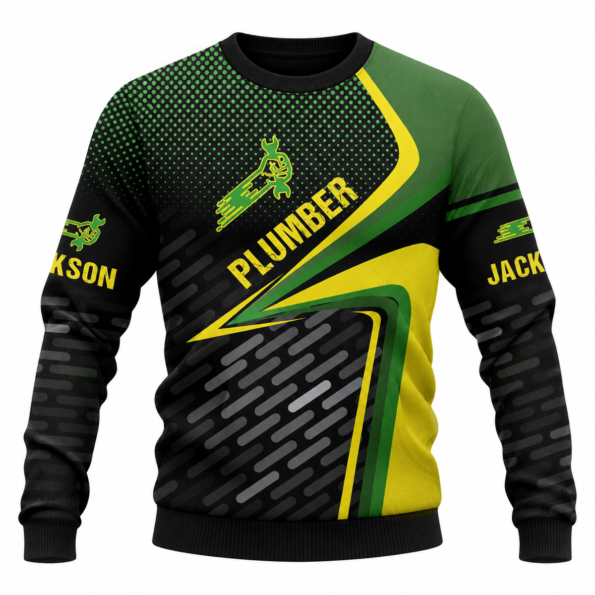 Personalized Plumber Hoodie & T-Shirt - Green Yellow Diagonal Plumber Badge – Sweatshirt, front view