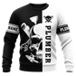Personalized Plumber Hoodie & T-Shirt - Black White Plumber Skull – Sweatshirt, front view