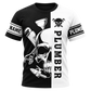 Personalized Plumber Hoodie & T-Shirt - Black White Plumber Skull – T-Shirt, front view