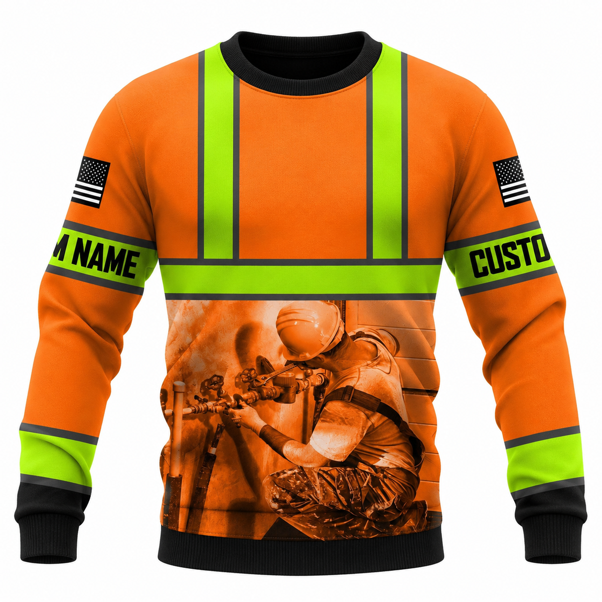 Personalized Plumber Hoodie & T-Shirt - Orange Stripe Print Plumber Illustration – Sweatshirt, front view