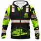 Personalized Trucker Hoodie & T-Shirt - Black Vest Print Neon Yellow Sleeves – Fleece Zip Hoodie, front view