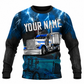 Personalized Trucker Hoodie & T-Shirt - Blue Lightning Semi Truck – Sweatshirt, front view